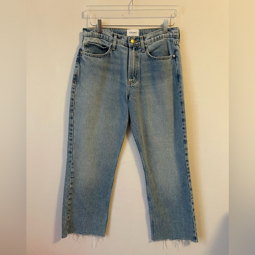 Frame Denim Straight Leg Capri Jeans High‎ Waist Raw Hem 28